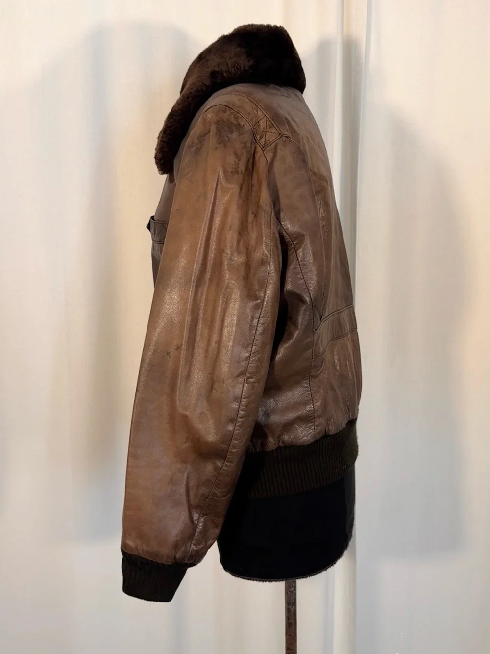 Vintage 1990s Europa Sport Brown Leather Bomber Jacket
